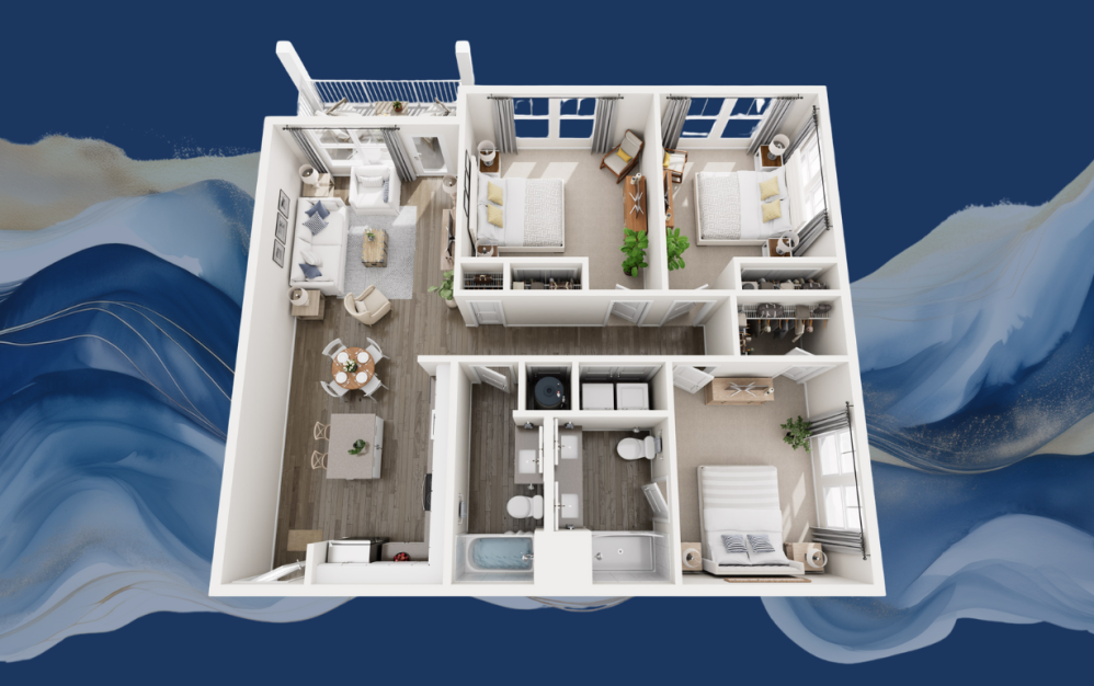 C1 - 3 bedroom floorplan layout with 2 bathrooms and 1321 square feet