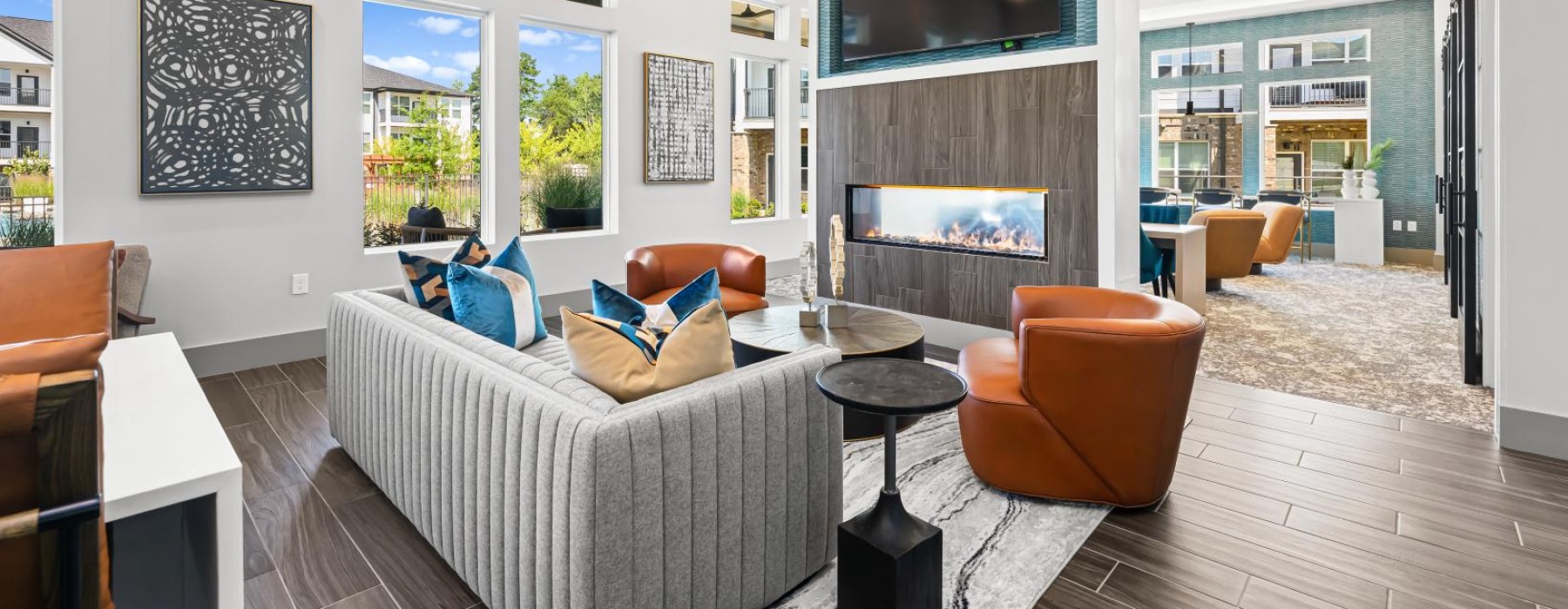 resident lounge with colorful seating