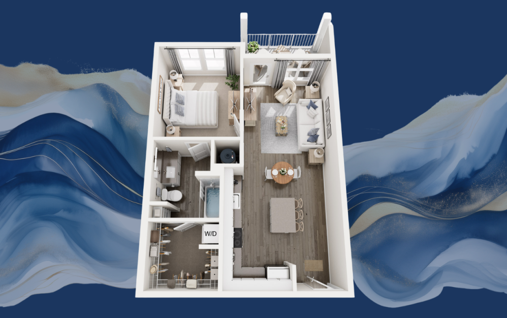 A1 - 1 bedroom floorplan layout with 1 bathroom and 685 square feet