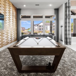 a large room with a pool table