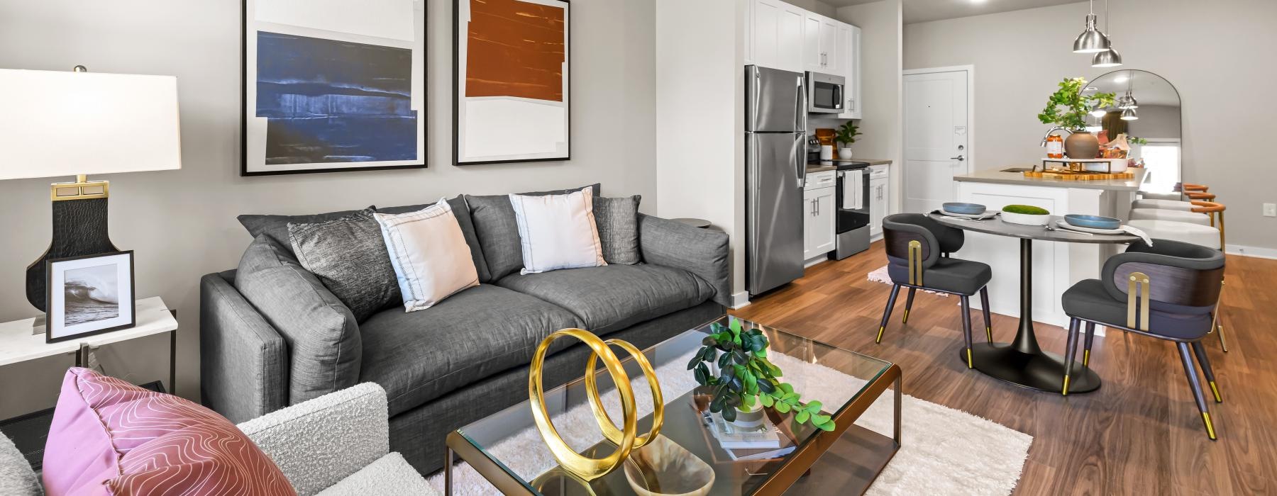 a living room with a couch and a coffee table